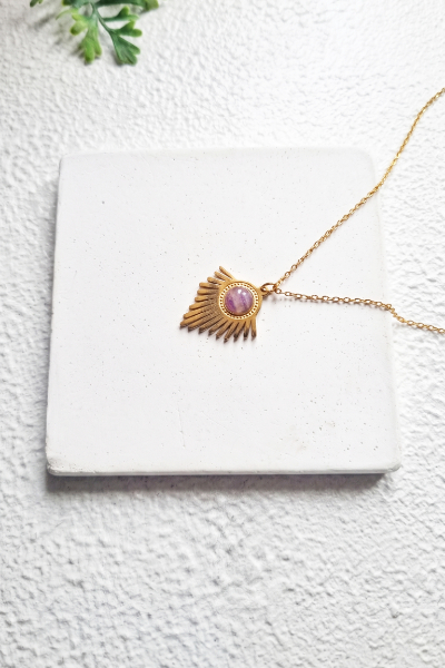 Amethyst Sunburst Pendant Necklace - PD428
